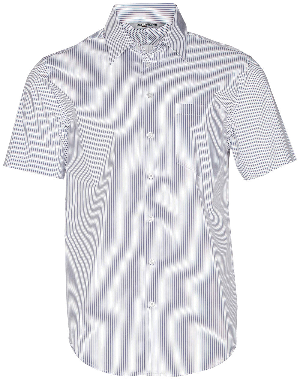 Men's Ticking Stripe Short Sleeve Shirt - White/Blue - Front