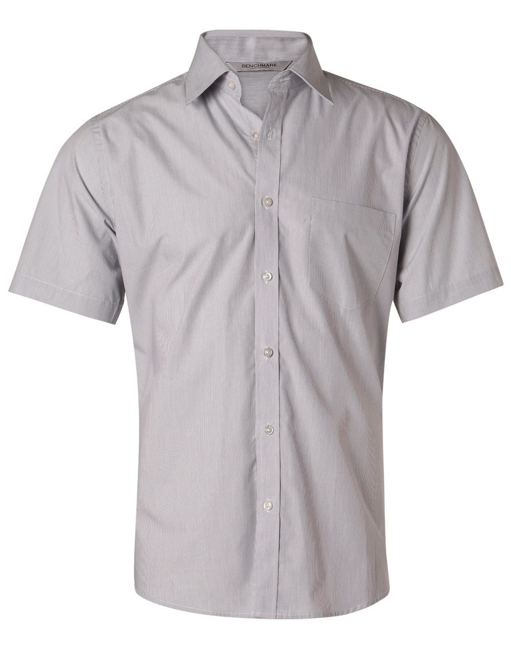 Men's Fine Stripe Short Sleeve Shirt - Silver Grey - Front