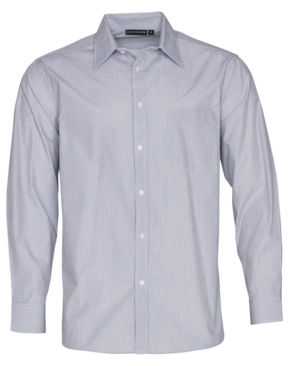 Men's Fine Stripe Long Sleeve Shirt - Silver Grey - Front