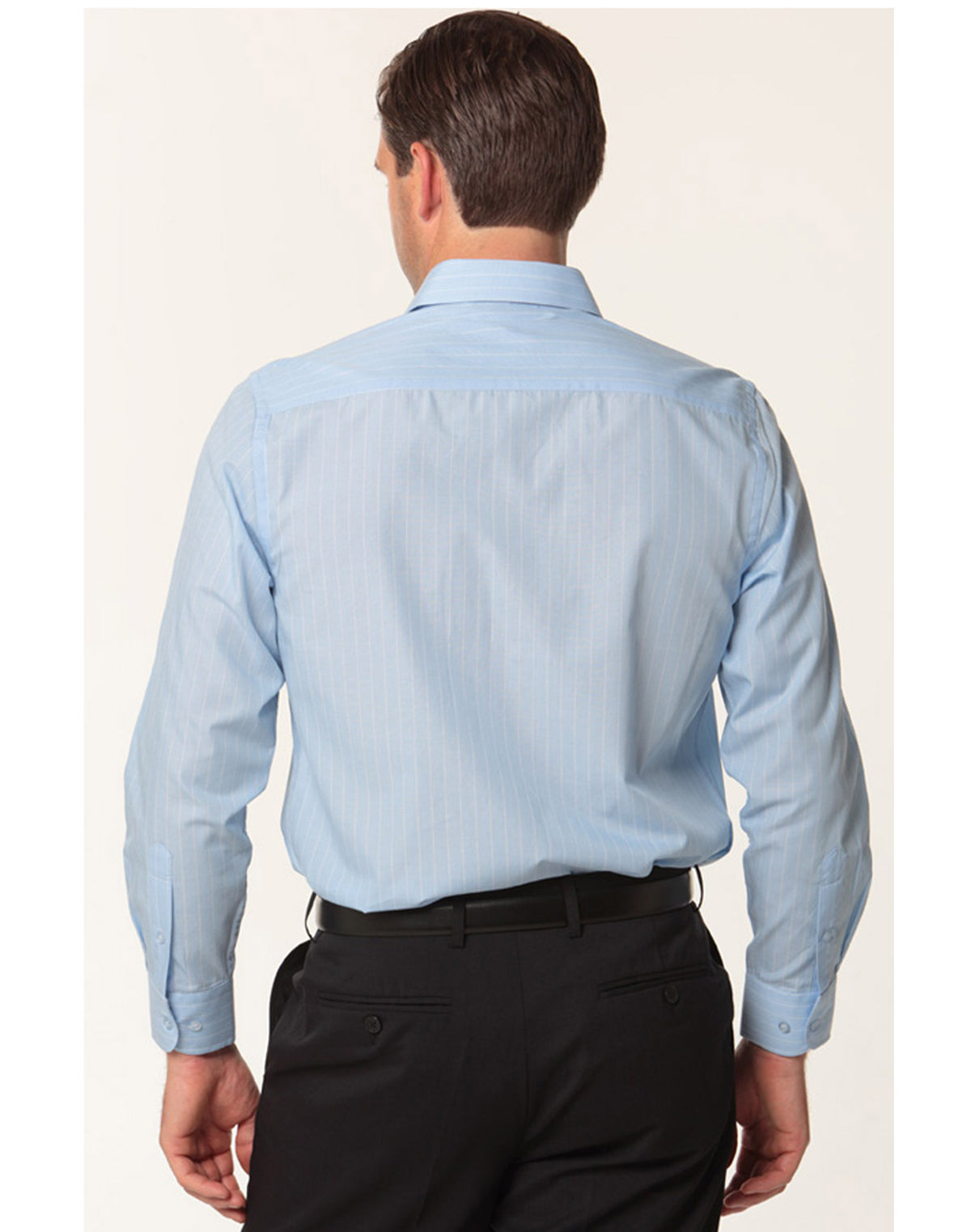 Men's Pin Stripe Long Sleeve Shirt - Blue Chambray/White - Back