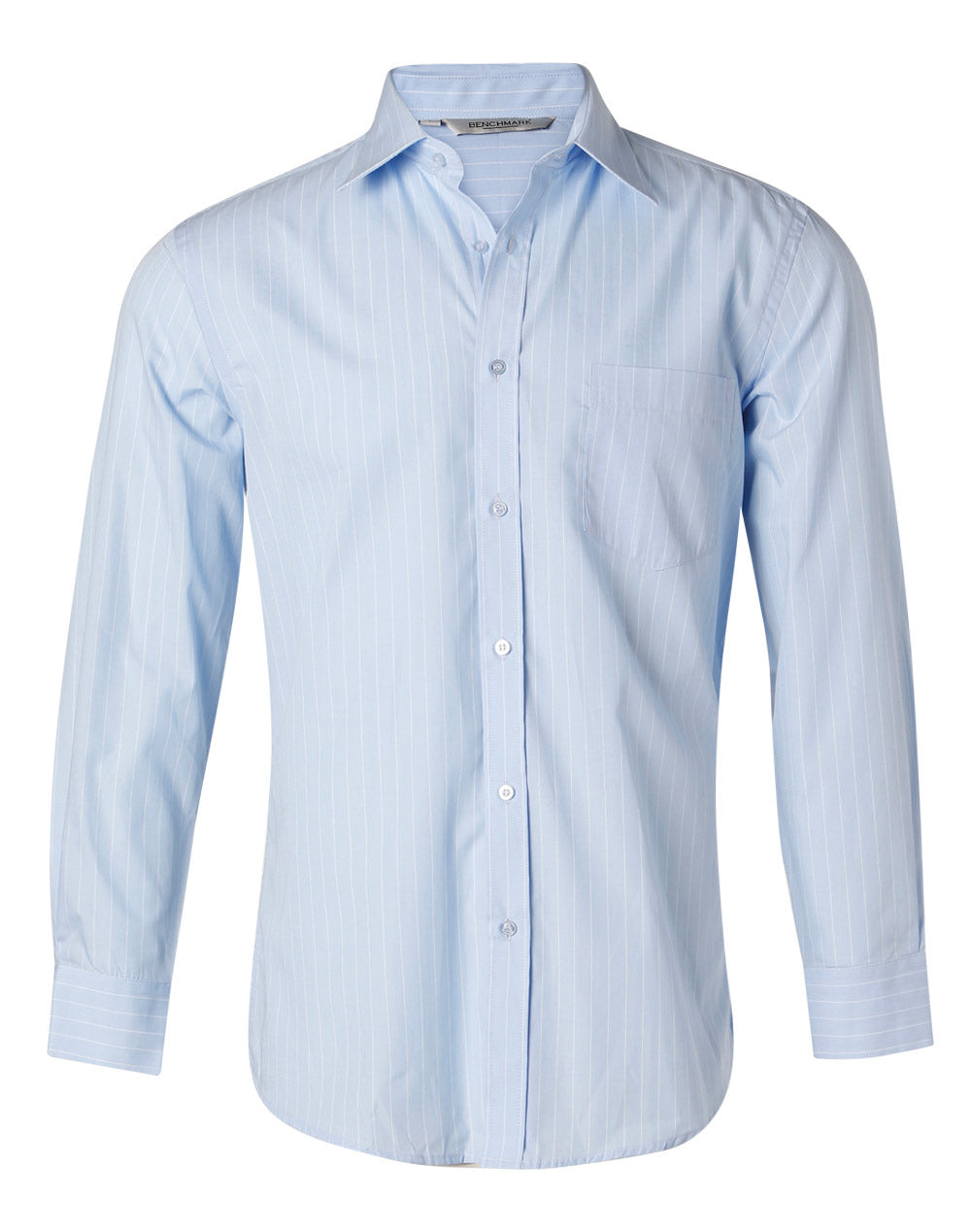 Men's Pin Stripe Long Sleeve Shirt - Blue Chambray/White - Front
