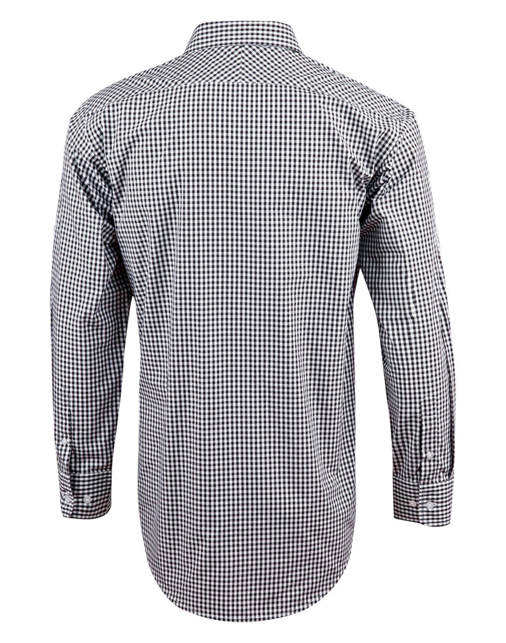 Men’s Gingham Check Long Sleeve Shirt with Roll-up Tab Sleeve - Black/White - Back