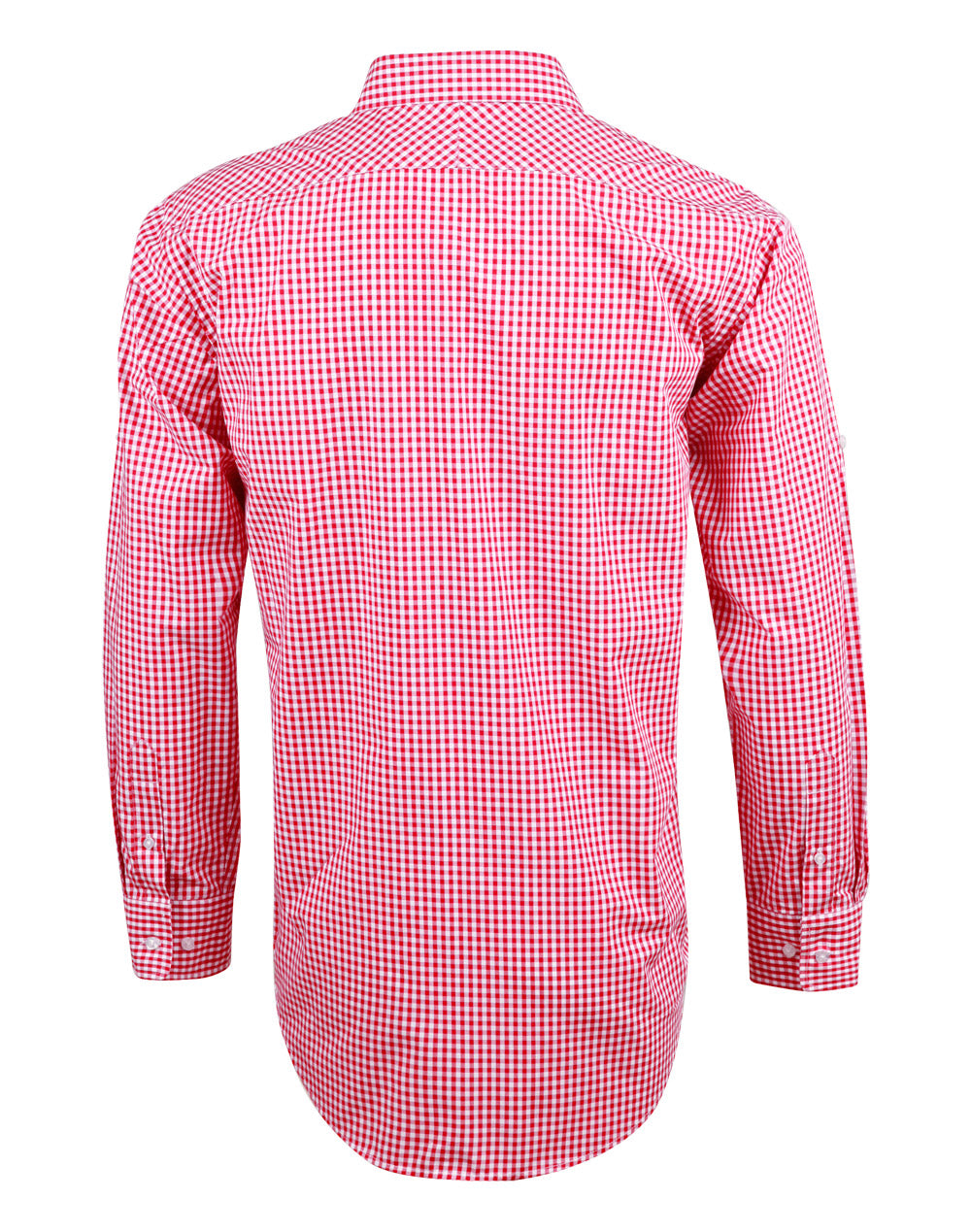 Men’s Gingham Check Long Sleeve Shirt with Roll-up Tab Sleeve - Red/White - Back