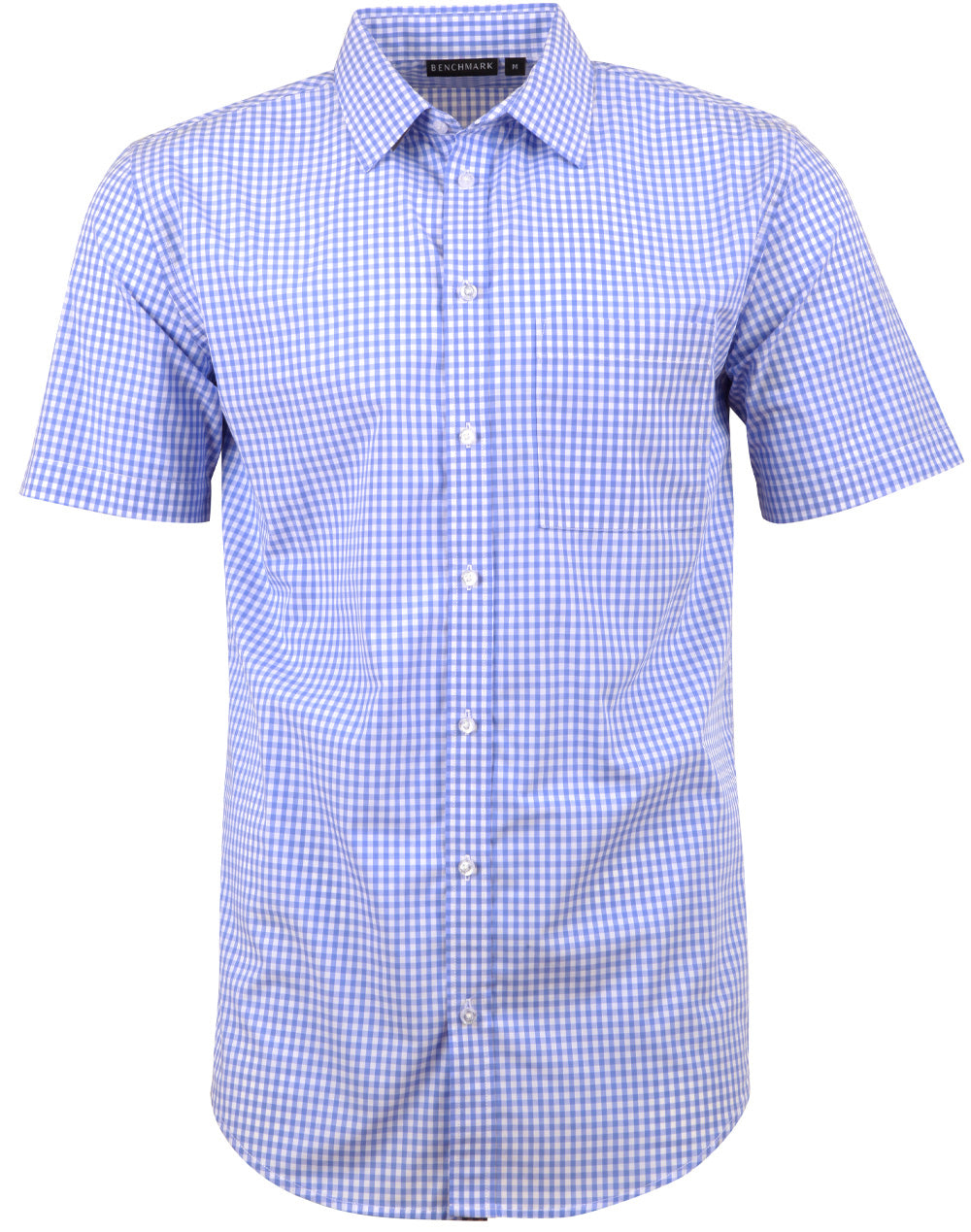 Men’s Gingham Check Short Sleeve Shirt - Skyblue/White - Front