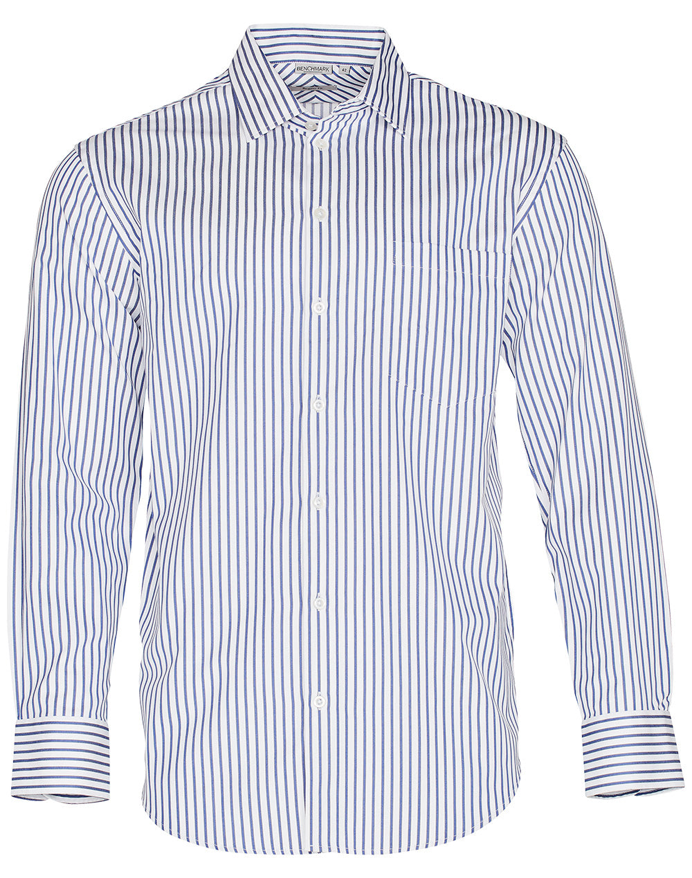Men's Executive Sateen Stripe Long Sleeve Shirt - White/Cobalt - Front