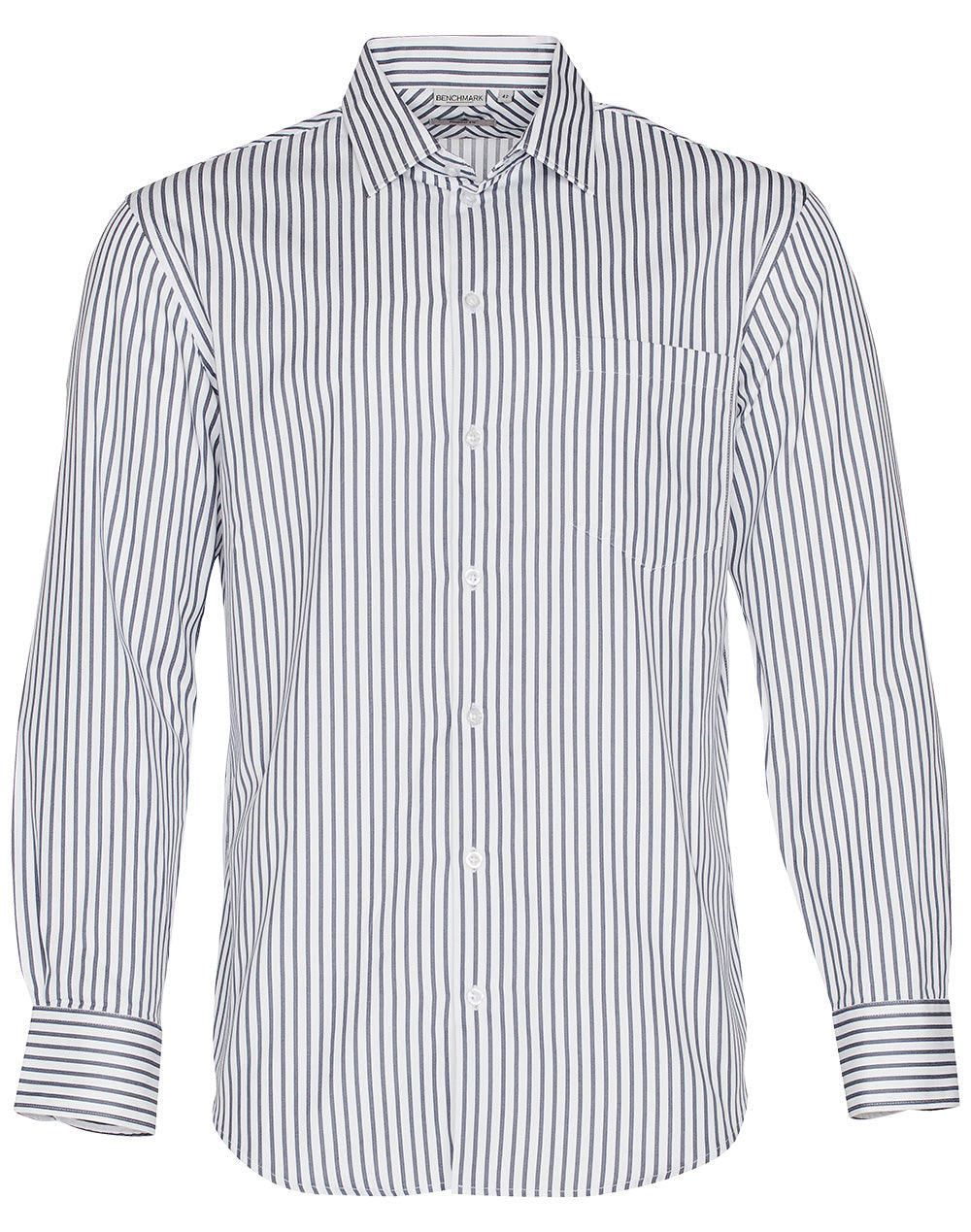 Men's Executive Sateen Stripe Long Sleeve Shirt - White/Grey - Front