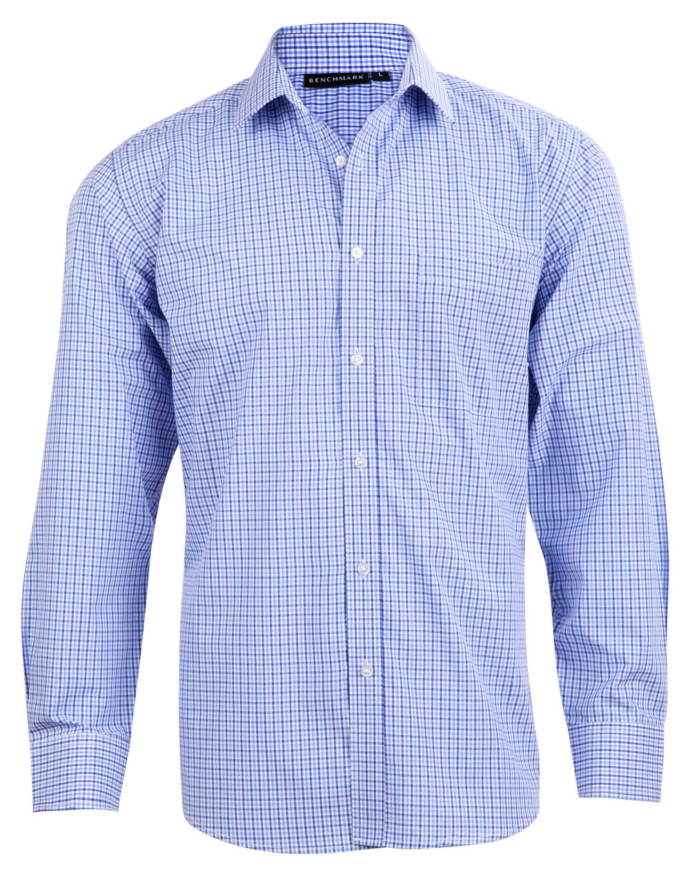 Men’s Multi-Tone Check Long Sleeve Shirt - Navy/White/Skyblue - Front