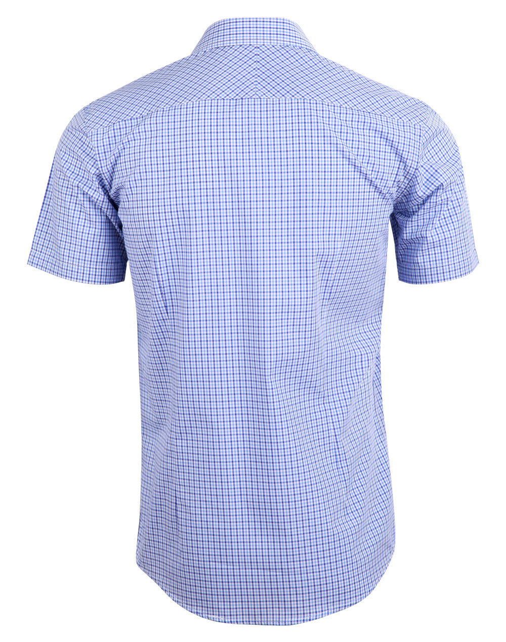 Men’s Multi-Tone Check Short Sleeve Shirt - Navy/White/Skyblue - Back