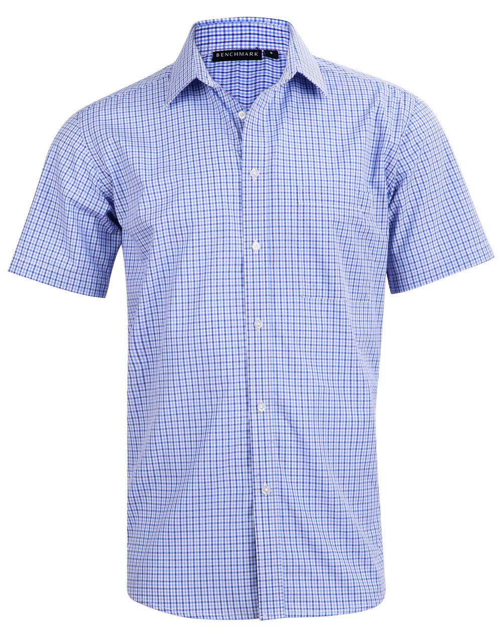 Men’s Multi-Tone Check Short Sleeve Shirt - Navy/White/Skyblue - Front