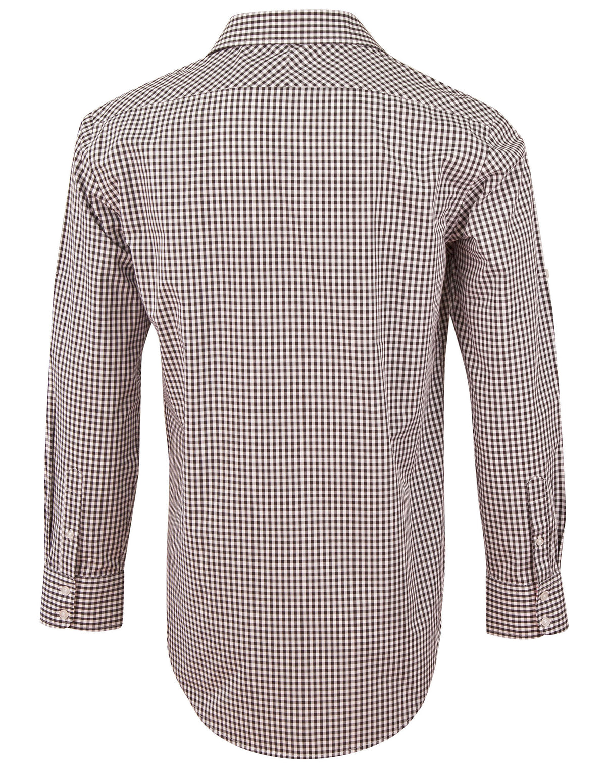 Men’s Gingham Check Long Sleeve Shirt with Roll-up Tab Sleeve - Back