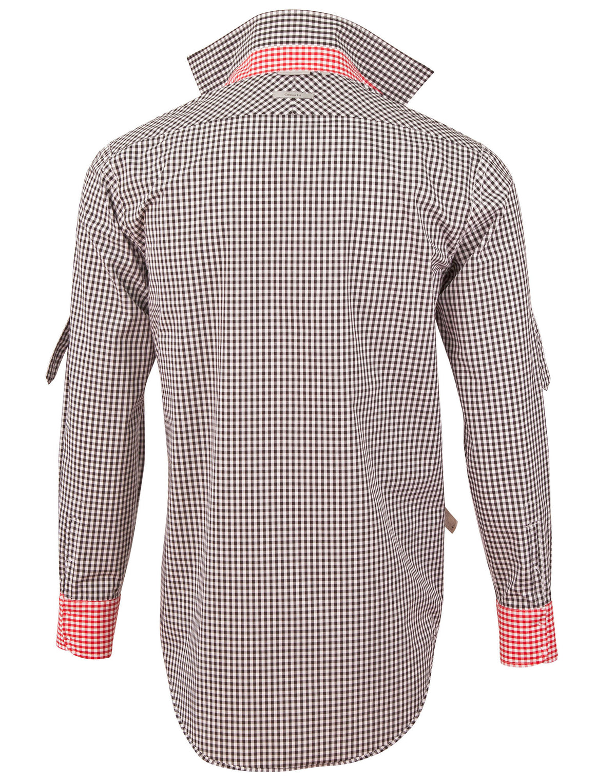 Men’s Gingham Check Long Sleeve Shirt with Roll-up Tab Sleeve - view