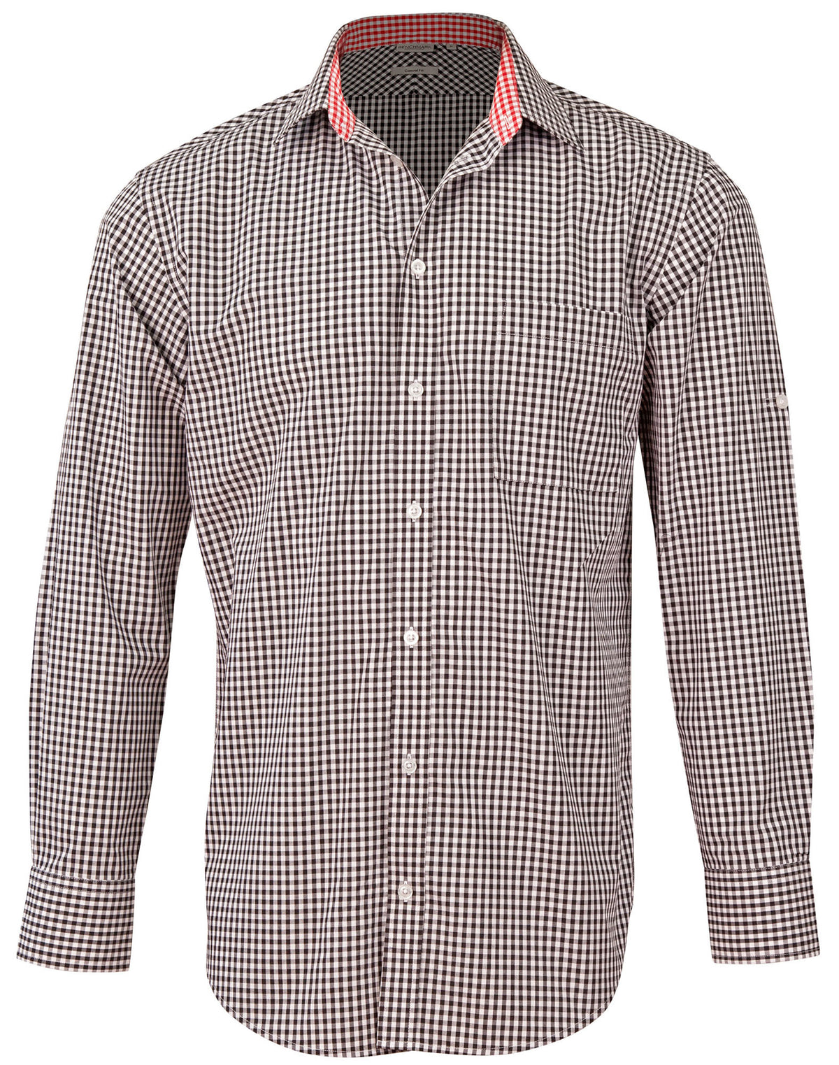 Men’s Gingham Check Long Sleeve Shirt with Roll-up Tab Sleeve - Black/White - Front