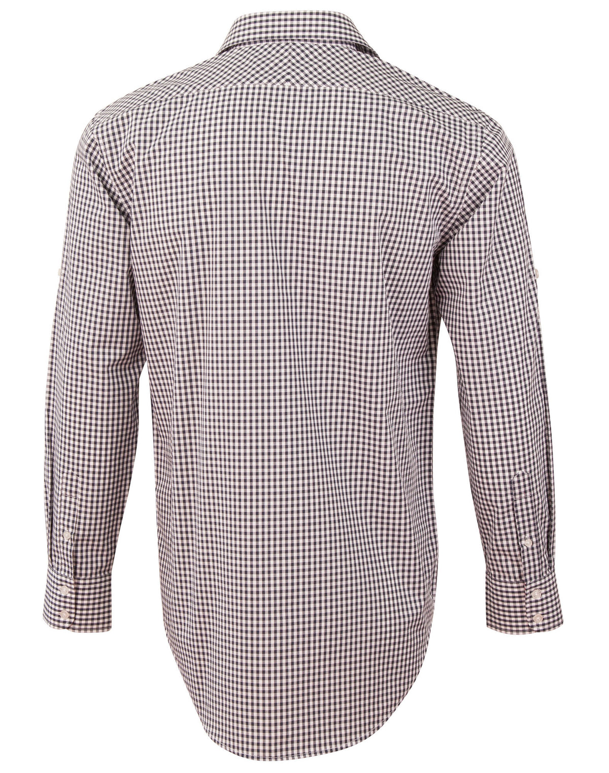 Men’s Gingham Check Long Sleeve Shirt with Roll-up Tab Sleeve - Back