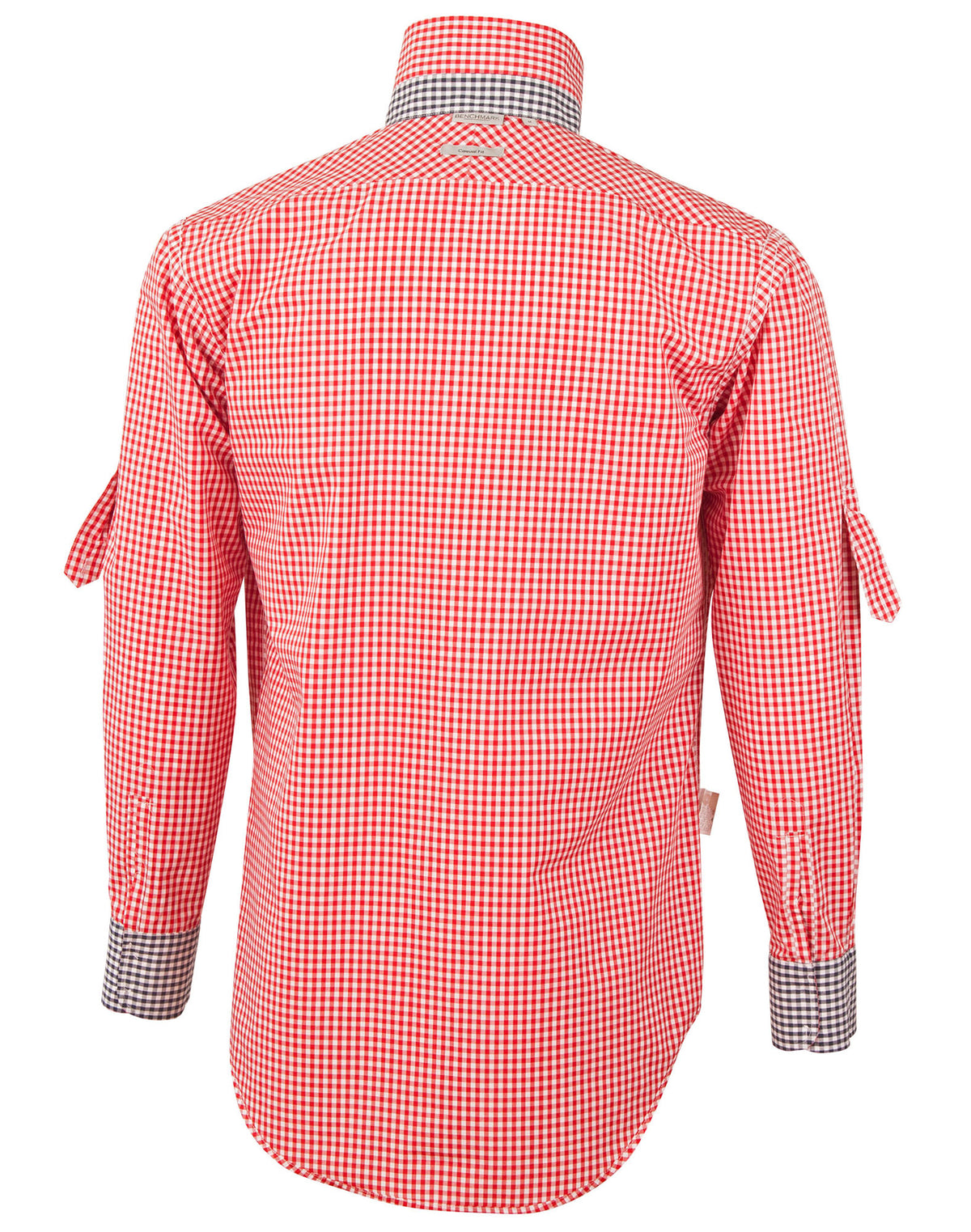 Men’s Gingham Check Long Sleeve Shirt with Roll-up Tab Sleeve - view
