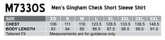 Men’s Gingham Check Short Sleeve Shirt - Size guide