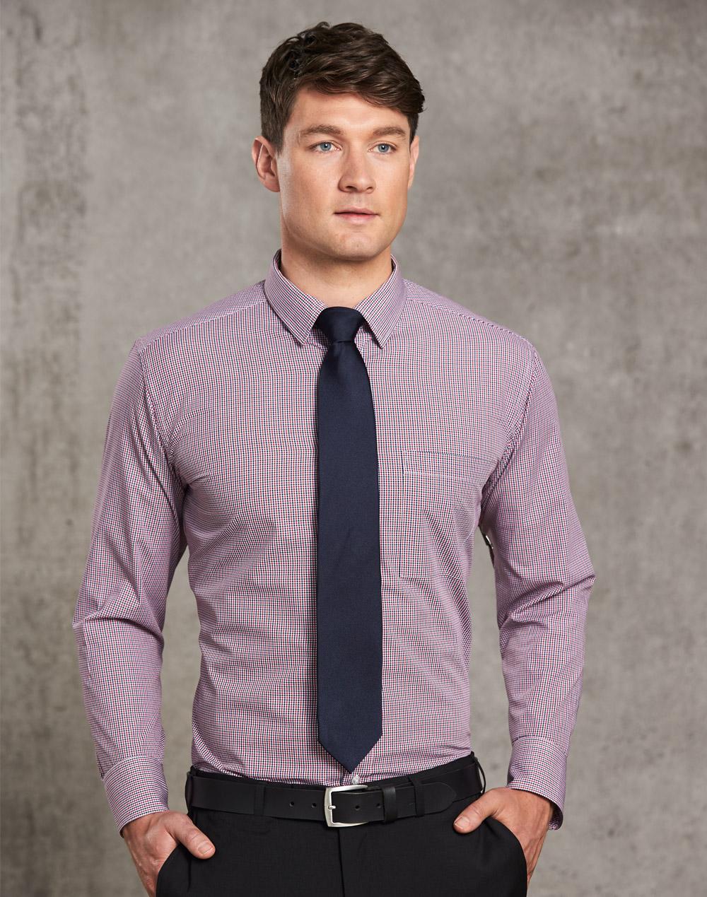 Men’s Two Tone Mini Gingham Long Sleeve Shirt