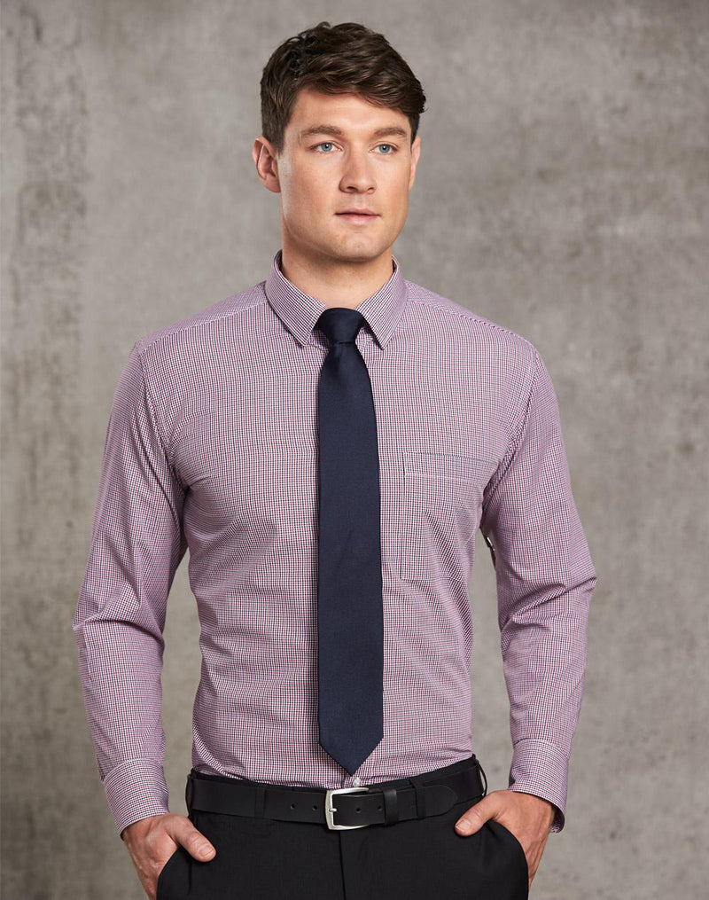 Men’s Two Tone Mini Gingham Long Sleeve Shirt