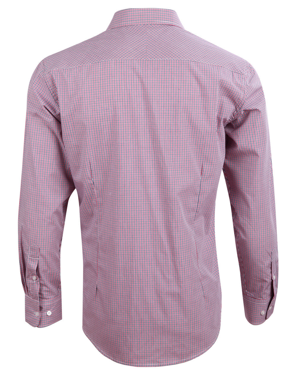Men’s Two Tone Mini Gingham Long Sleeve Shirt - Black/White/Red - Back