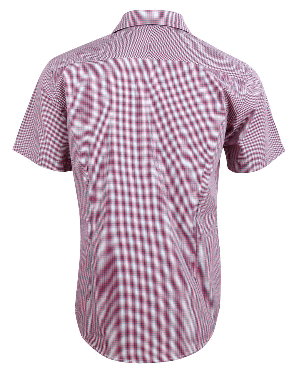 Men’s Two Tone Mini Gingham Short Sleeve Shirt - Black/White/Red - Back