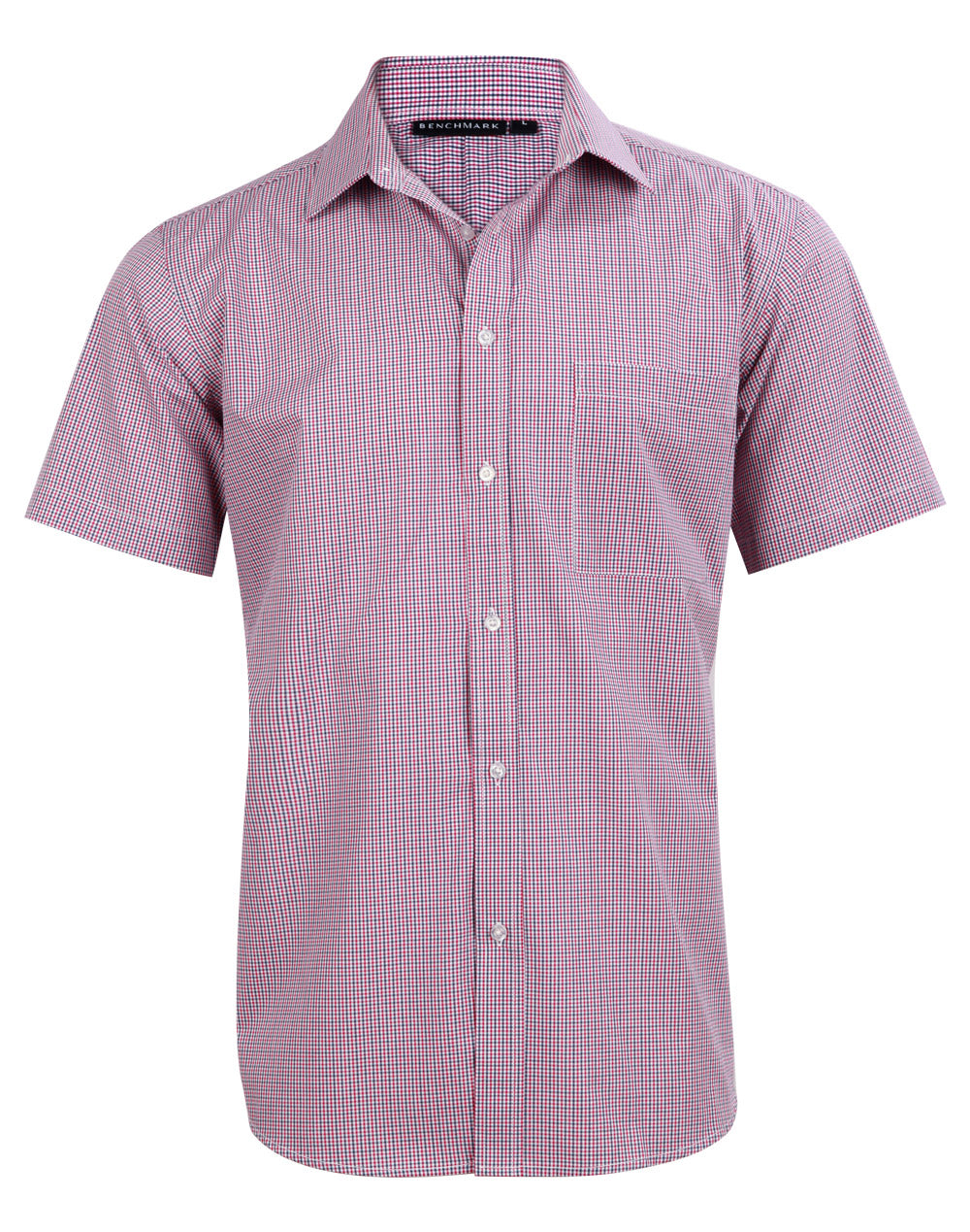 Men’s Two Tone Mini Gingham Short Sleeve Shirt - Black/White/Red - Front