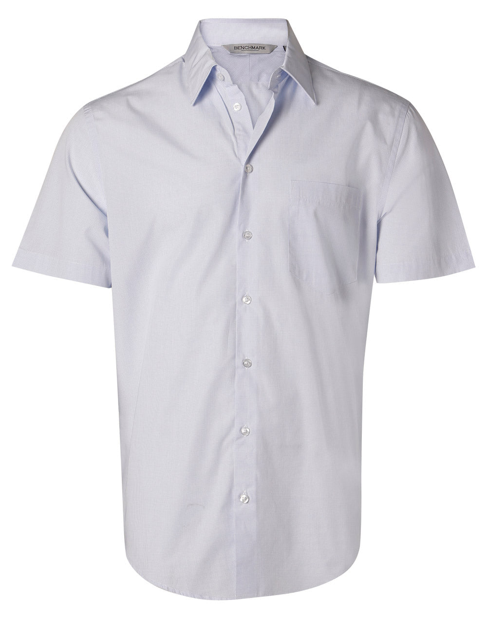 Men's Mini Check Short Sleeve Shirt - Pale Blue - Front