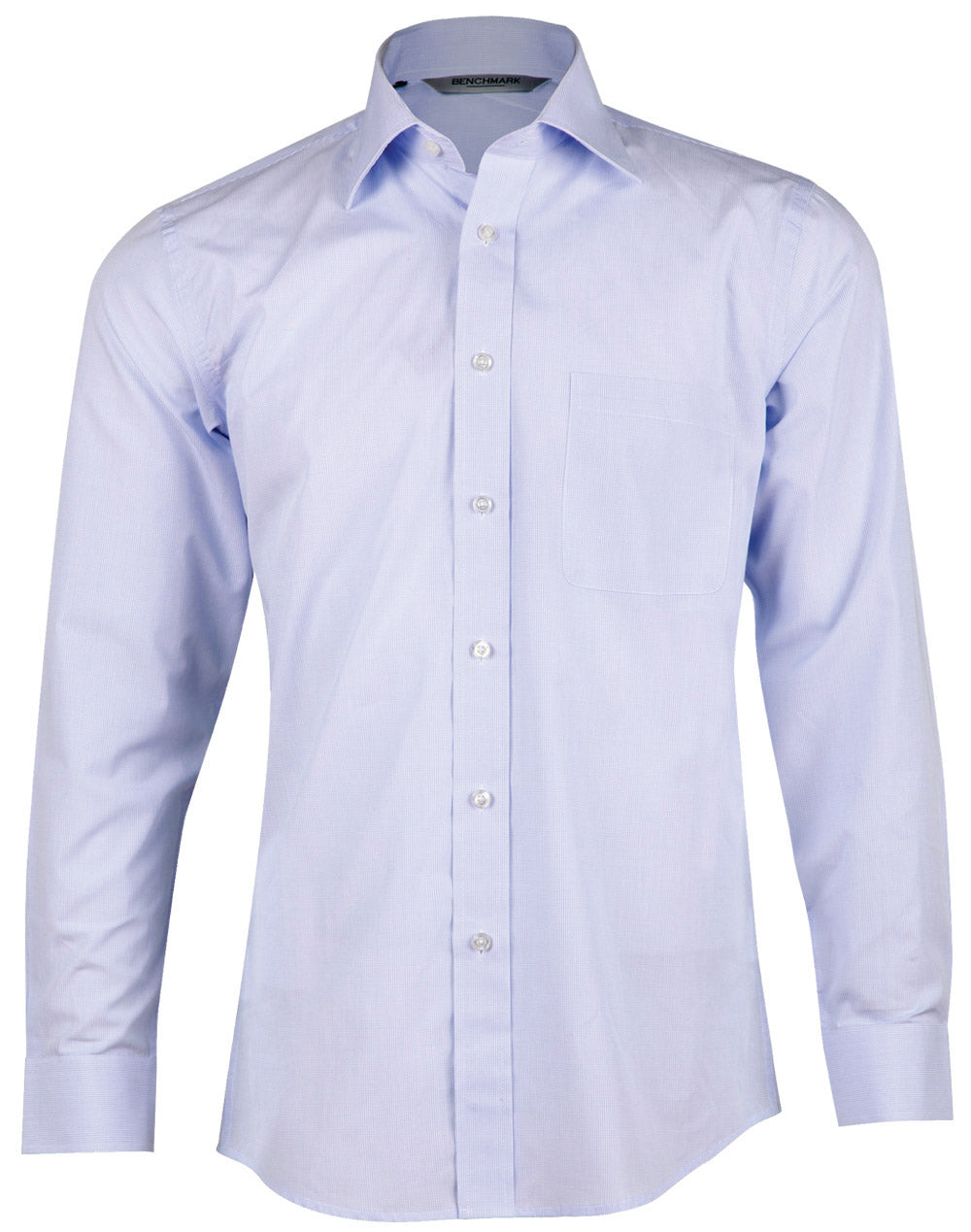 Men’s Mini Check Premium cotton long sleeve shirt - Pale Blue - Front