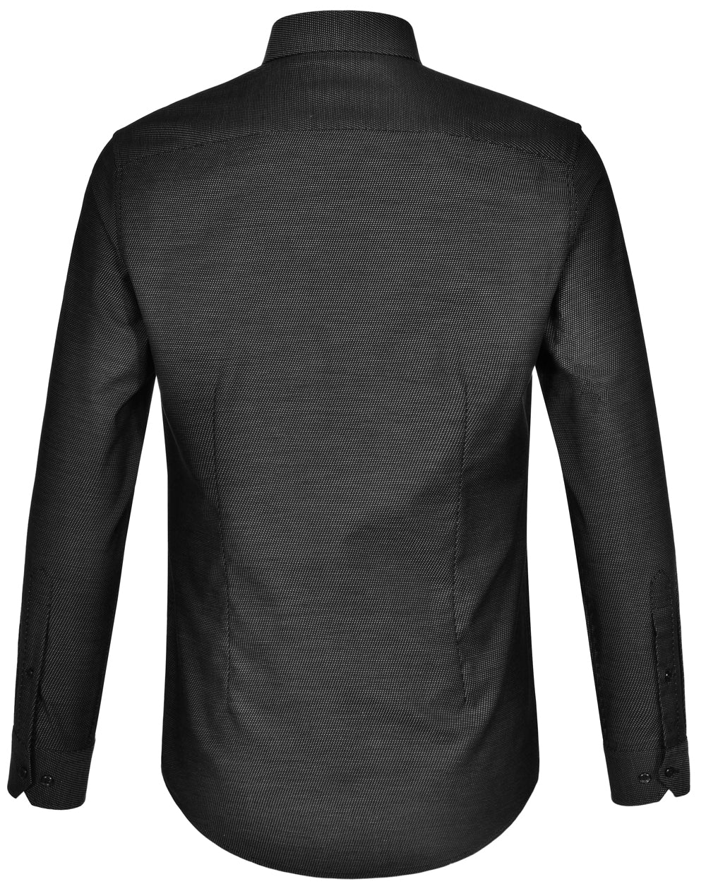 Ascot Mens Long Sleeve Dot Jacquard Stretch Shirt - Black - Back