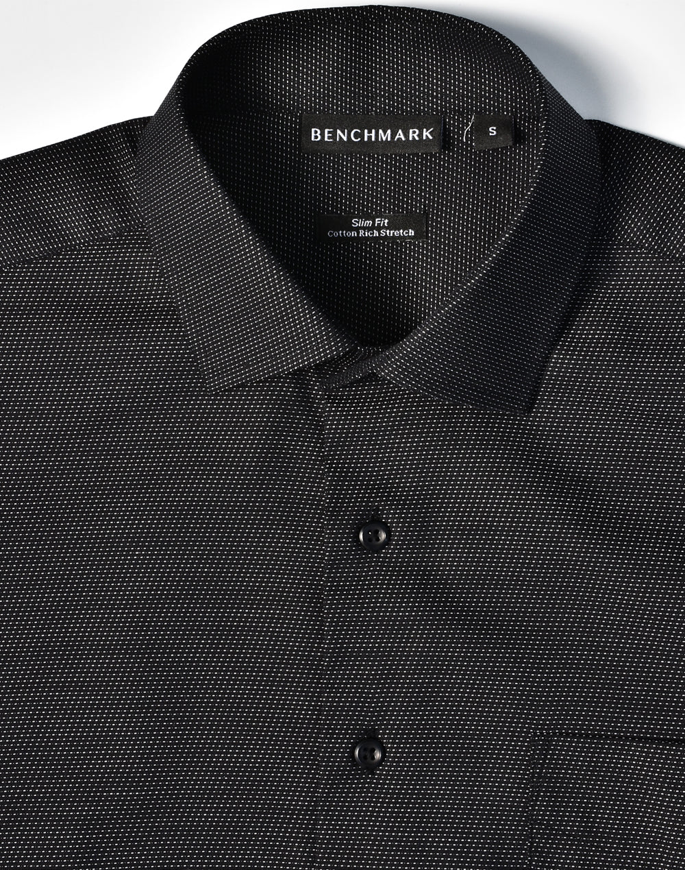 Ascot Mens Long Sleeve Dot Jacquard Stretch Shirt - Black - View
