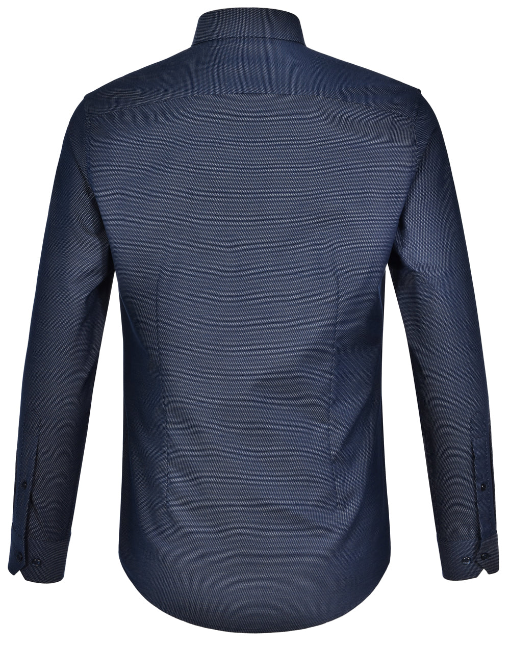 Ascot Mens Long Sleeve Dot Jacquard Stretch Shirt - Navy - Back