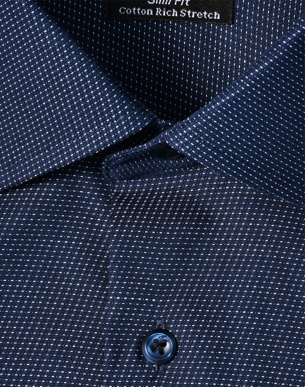 Ascot Mens Long Sleeve Dot Jacquard Stretch Shirt - Navy - View