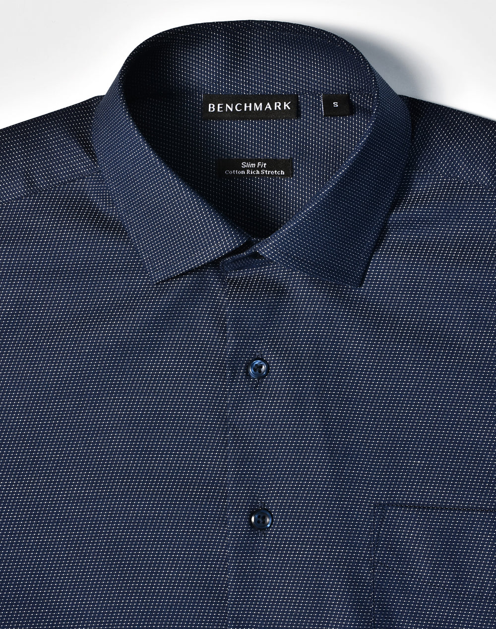 Ascot Mens Long Sleeve Dot Jacquard Stretch Shirt - Navy - View
