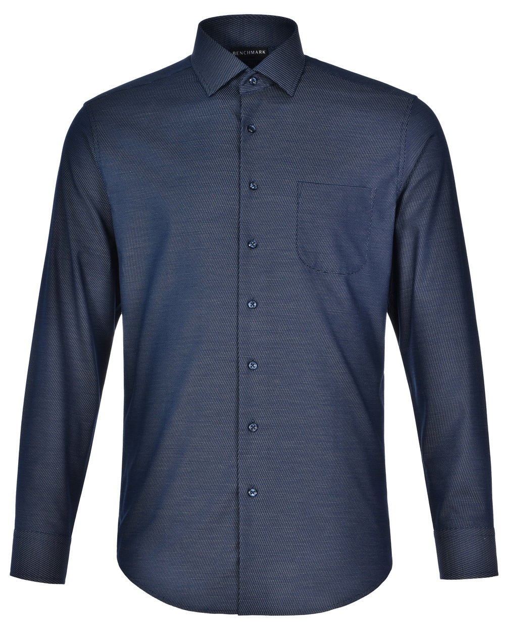 Ascot Mens Long Sleeve Dot Jacquard Stretch Shirt - Navy - Front