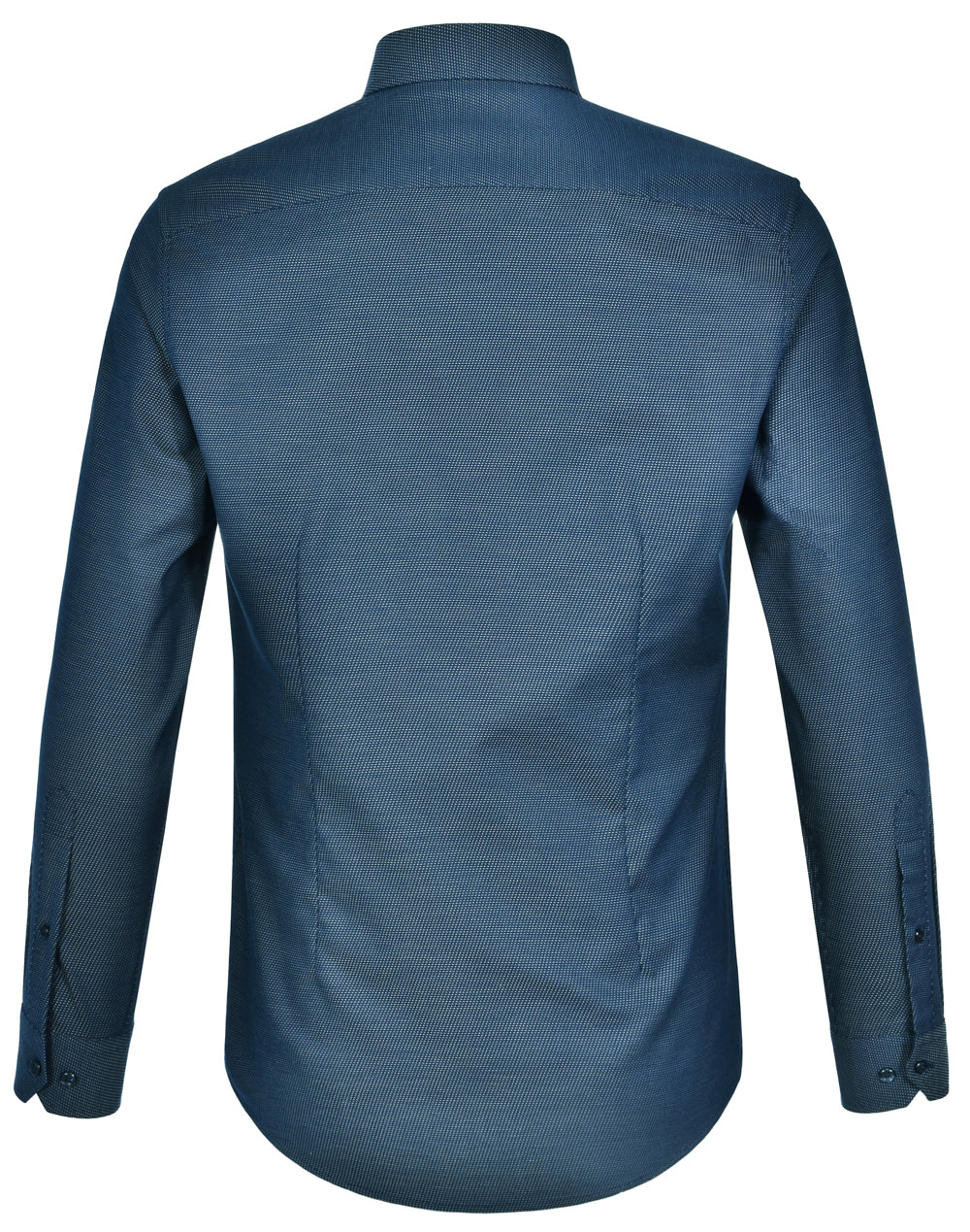 Ascot Mens Long Sleeve Dot Jacquard Stretch Shirt - Ocean Blue - Back