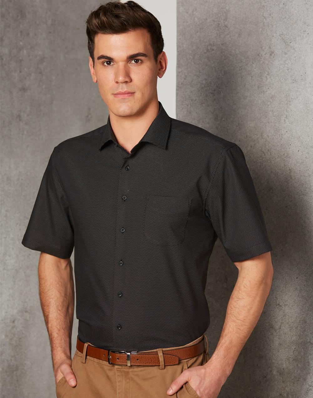 Ascot Mens Short Sleeve Dot Jacquard Stretch Shirt