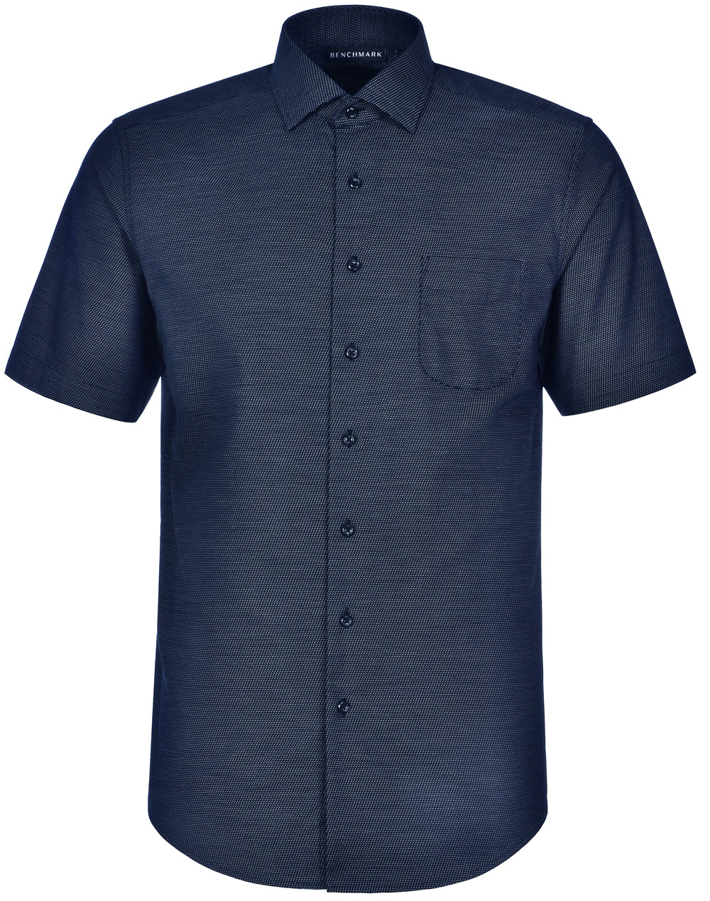Ascot Mens Short Sleeve Dot Jacquard Stretch Shirt - Navy - Front