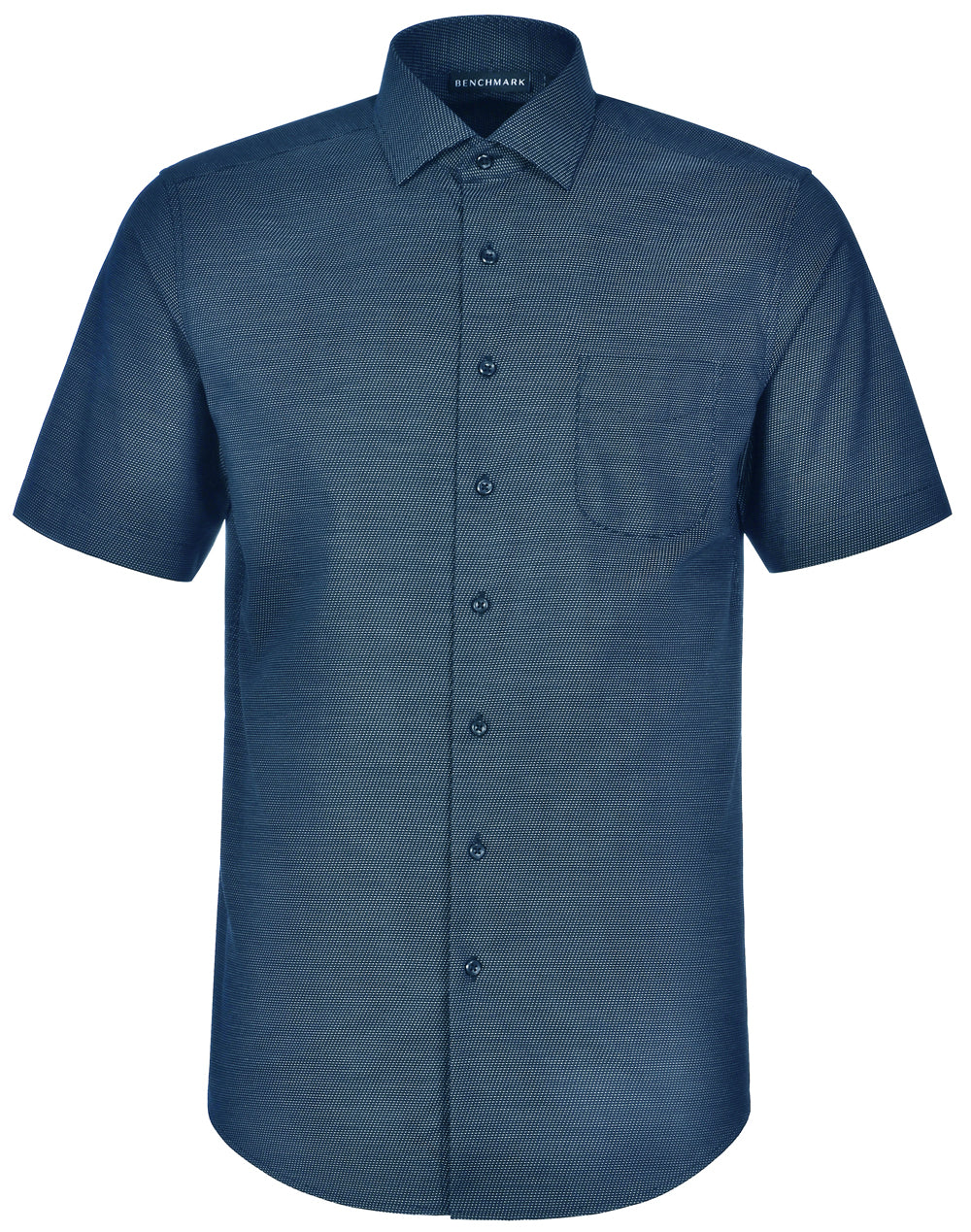 Ascot Mens Short Sleeve Dot Jacquard Stretch Shirt - Ocean Blue - Front