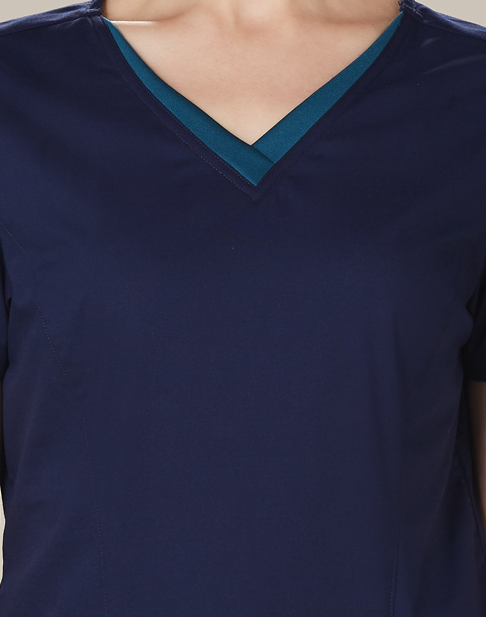 Ladies V-Neck Contrast Trim Scrub Top - view