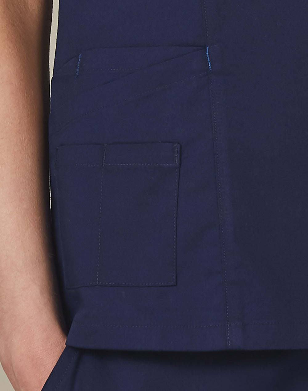 Ladies V-Neck Contrast Trim Scrub Top - Navy/Royal - View