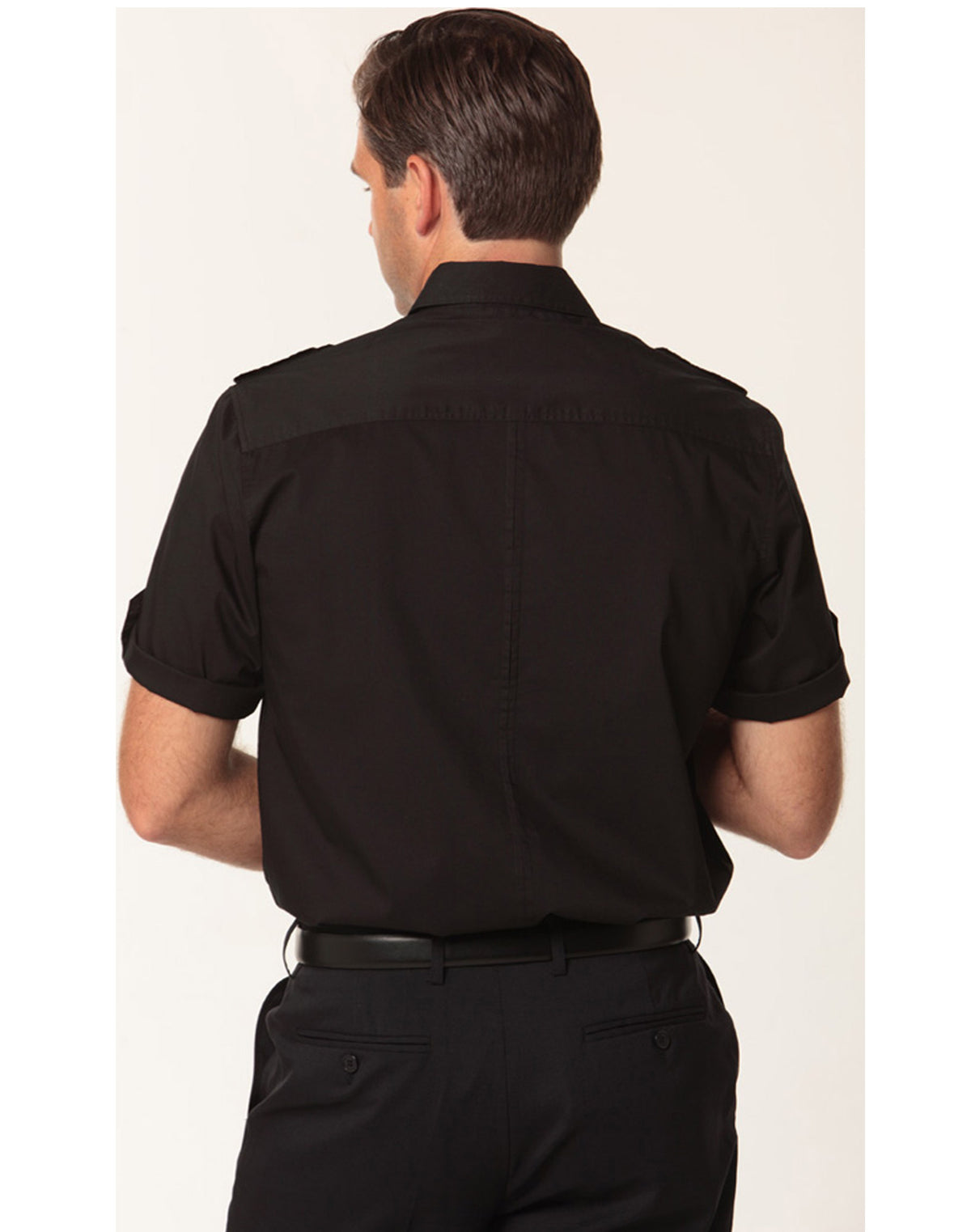 Men's Short Sleeve Military Shirt - Black - Back