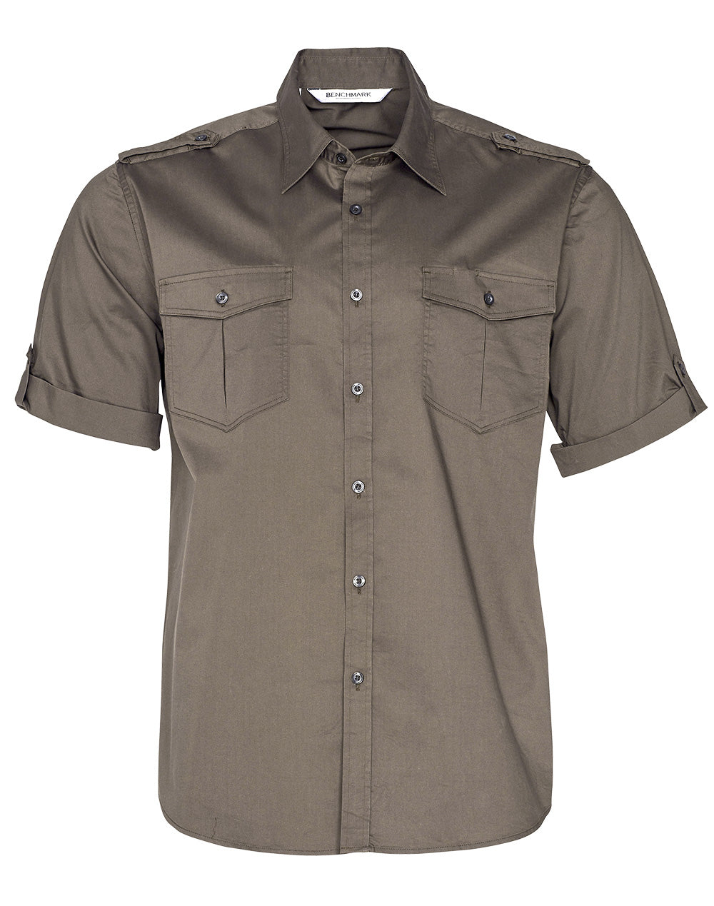Men's Short Sleeve Military Shirt - Khaki - Front