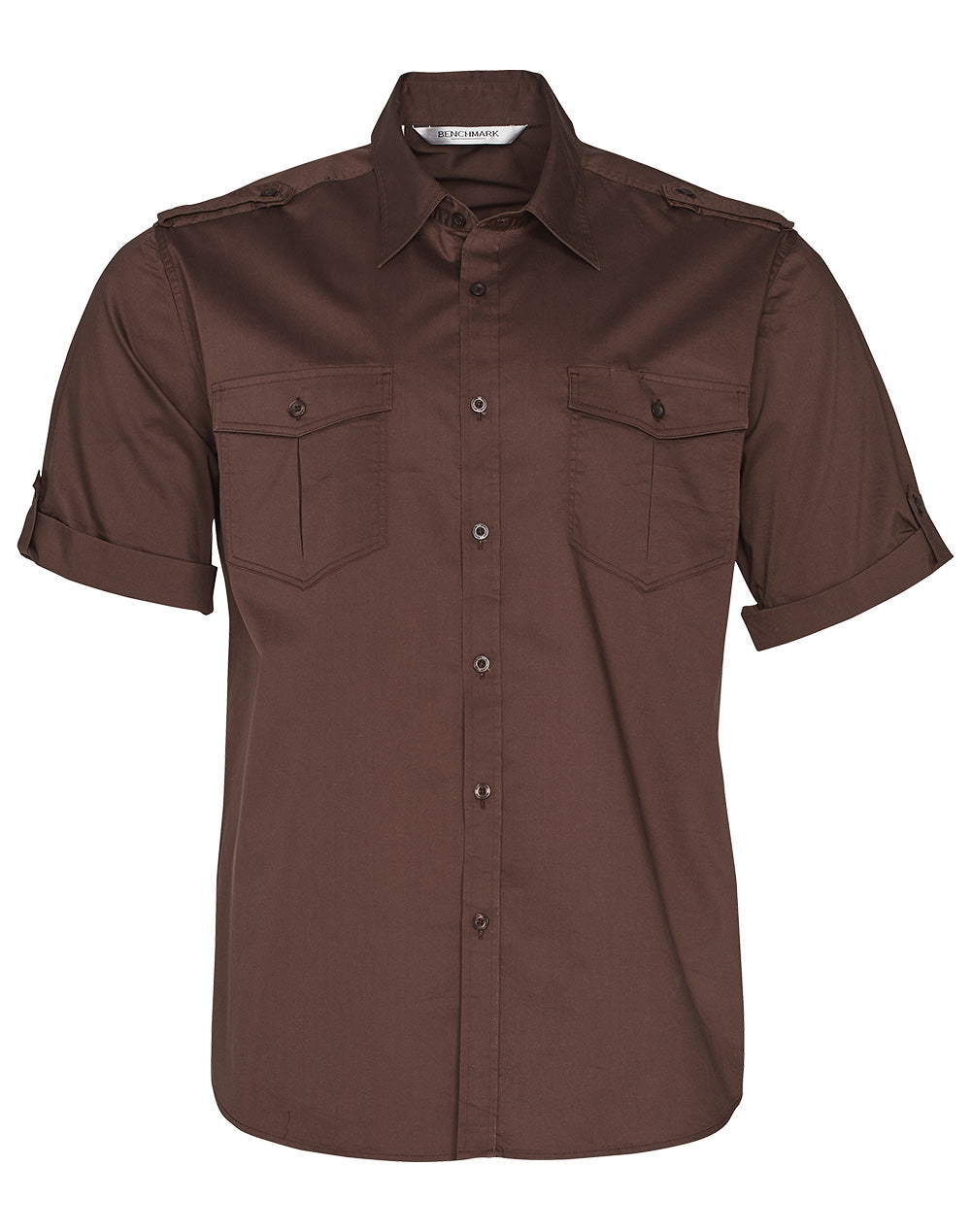 Men's Short Sleeve Military Shirt - Mocha - Front
