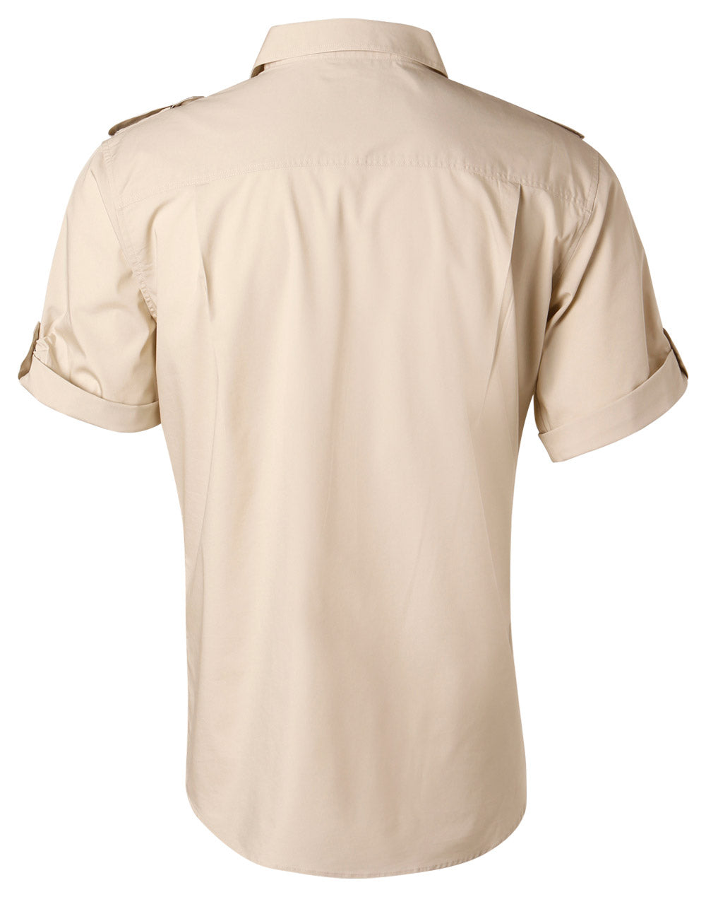 Men's Short Sleeve Military Shirt - Sand - Back