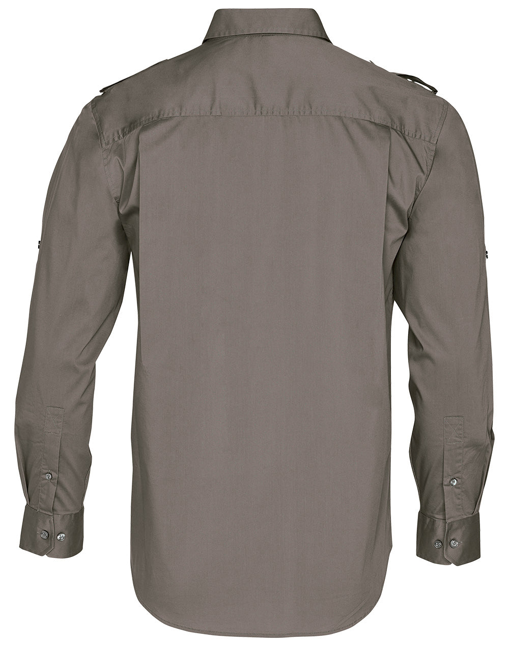 Men's Long Sleeve Military Shirt - Khaki - Back
