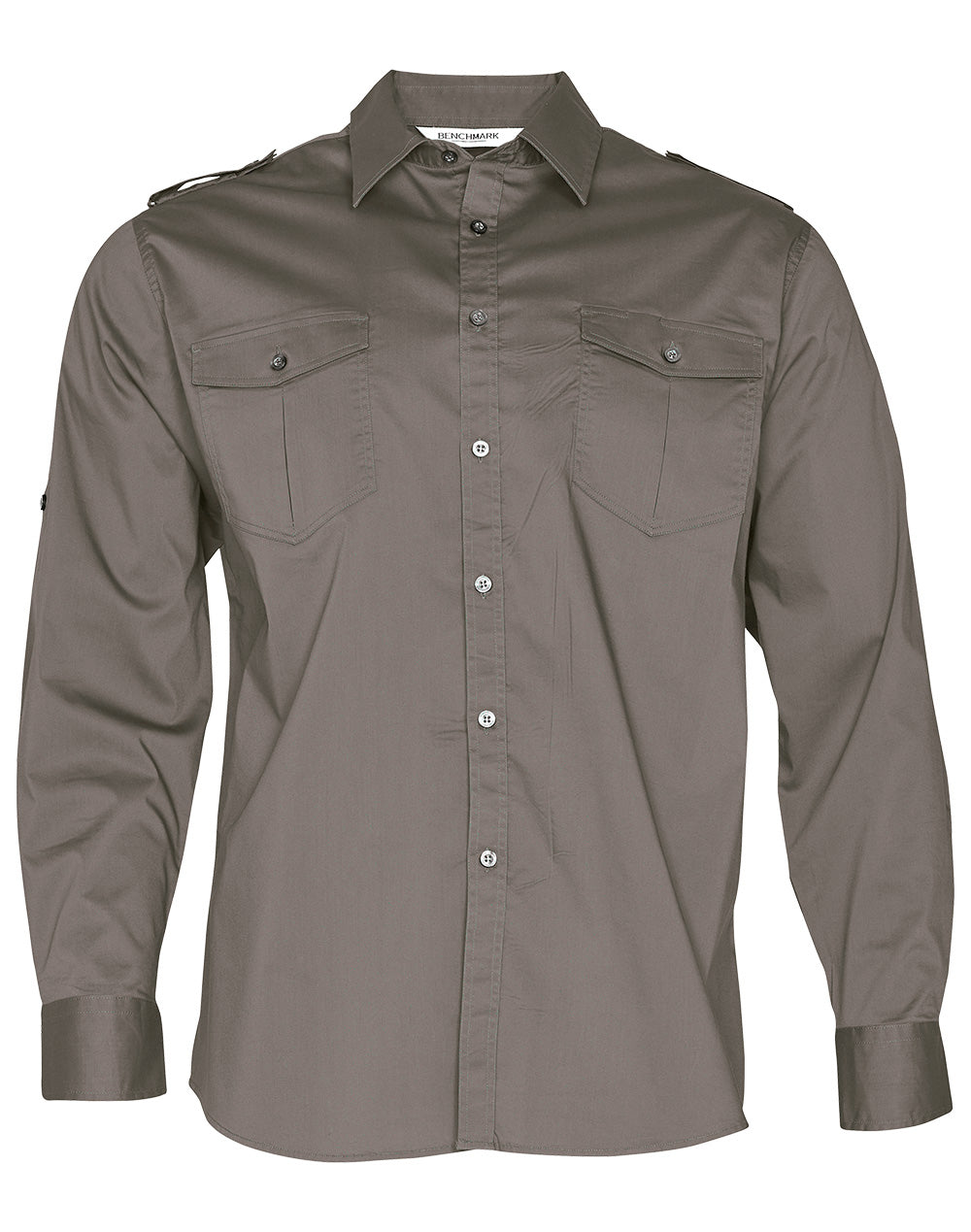 Men's Long Sleeve Military Shirt - Khaki - Front