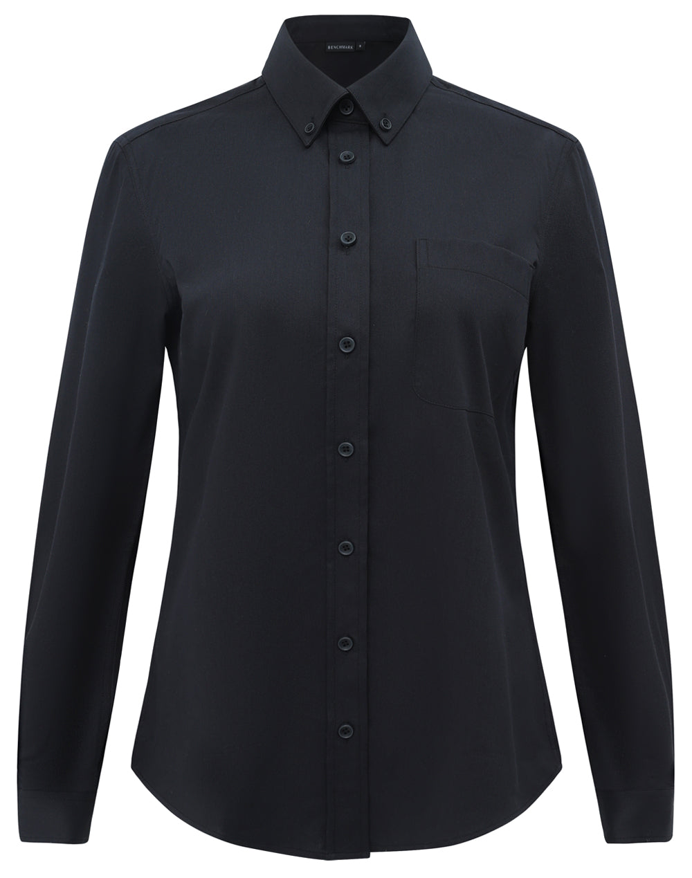 Womens Smart Casual Cotton Blend L/S Shirt - Black - Front