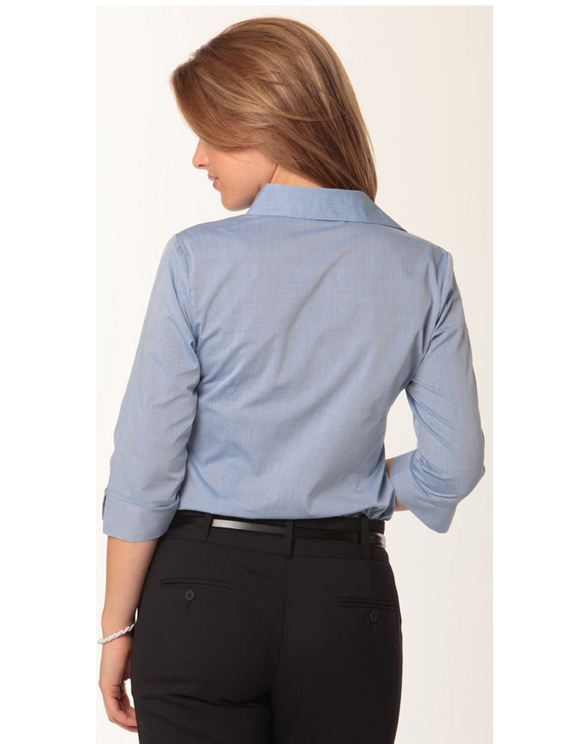 Women's Fine Chambray 3/4 Sleeve Shirt - Blue - Back