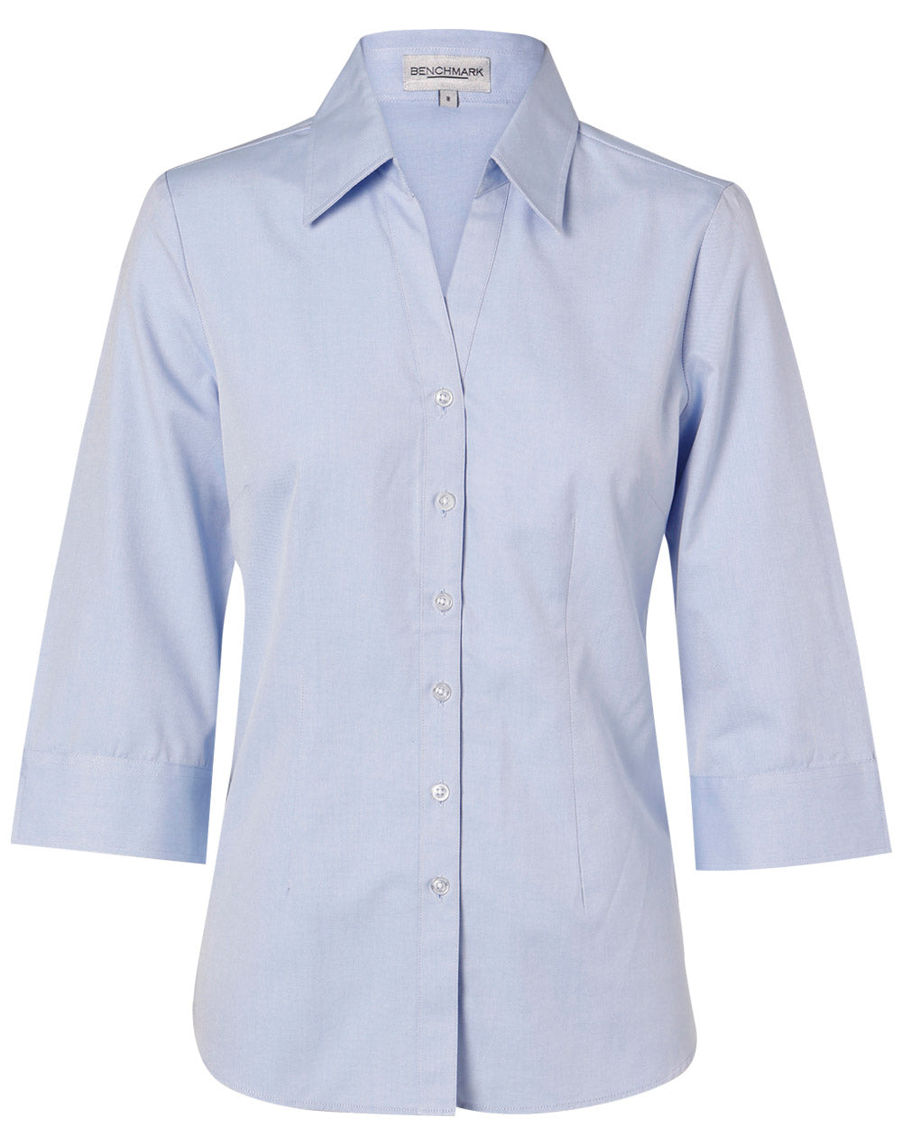 Women's Fine Chambray 3/4 Sleeve Shirt - Blue - Front