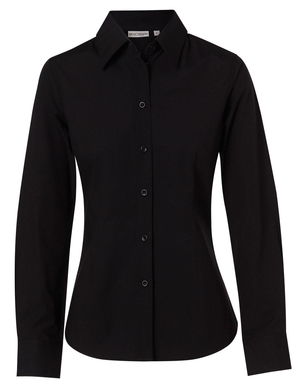 Women's Cotton/Poly Stretch Long Sleeve Shirt - Black - Front