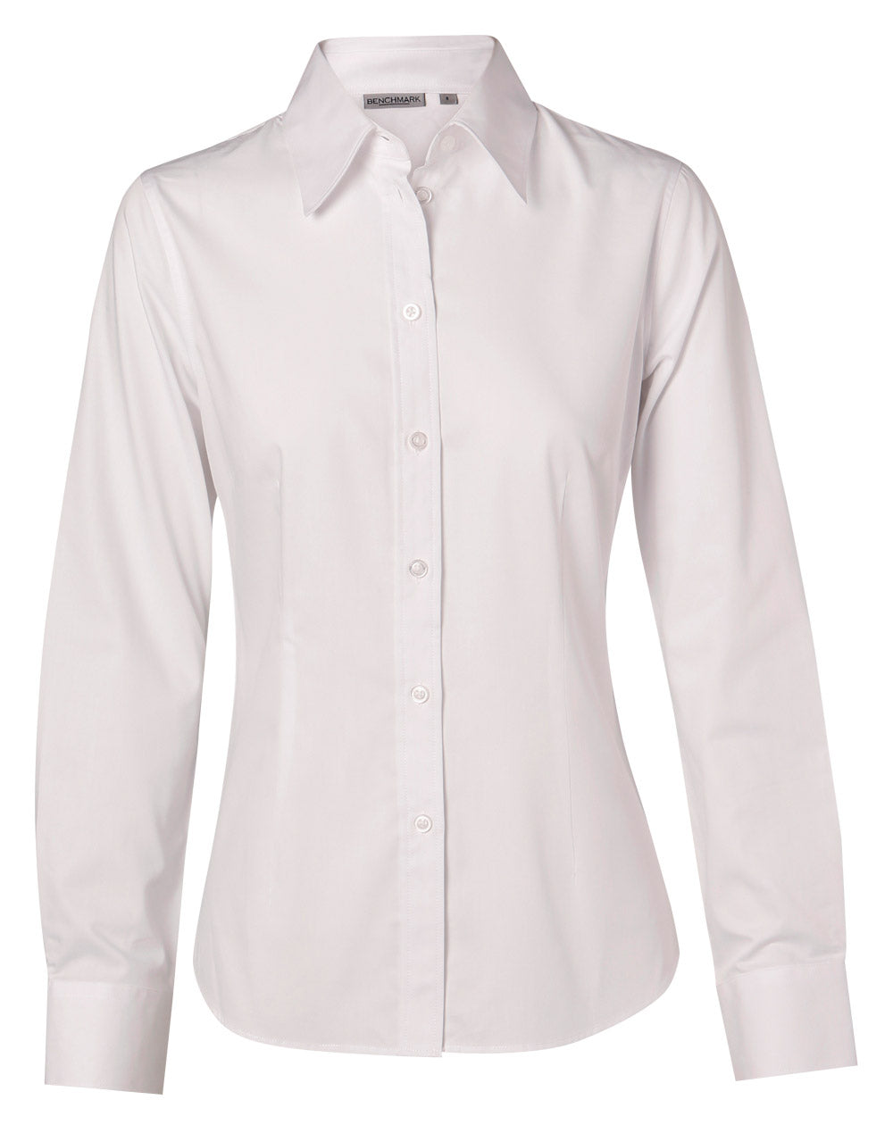 Women's Cotton/Poly Stretch Long Sleeve Shirt - White - Front
