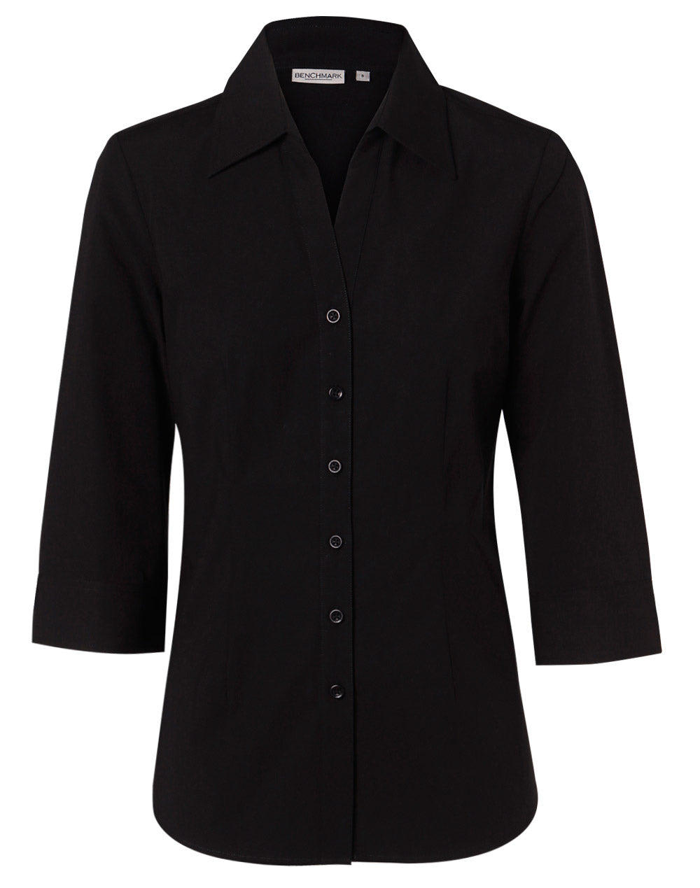 Women's Cotton/Poly Stretch 3/4 Sleeve Shirt - Black - Front
